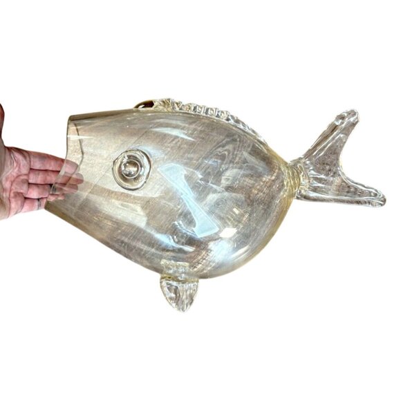 Vintage MCM Hand Blown Clear Glass Fish Vase/Terrarium - Picture 1 of 7